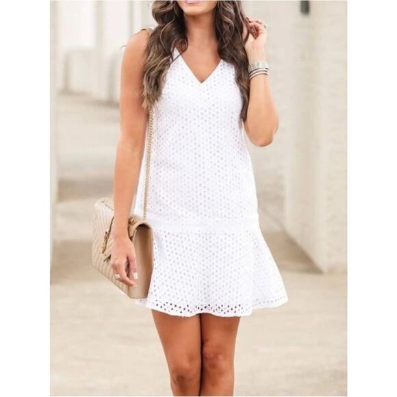 Banana Republic Dresses & Skirts - Banana Republic White Cotton Eyelet Drop Waist Dress 6